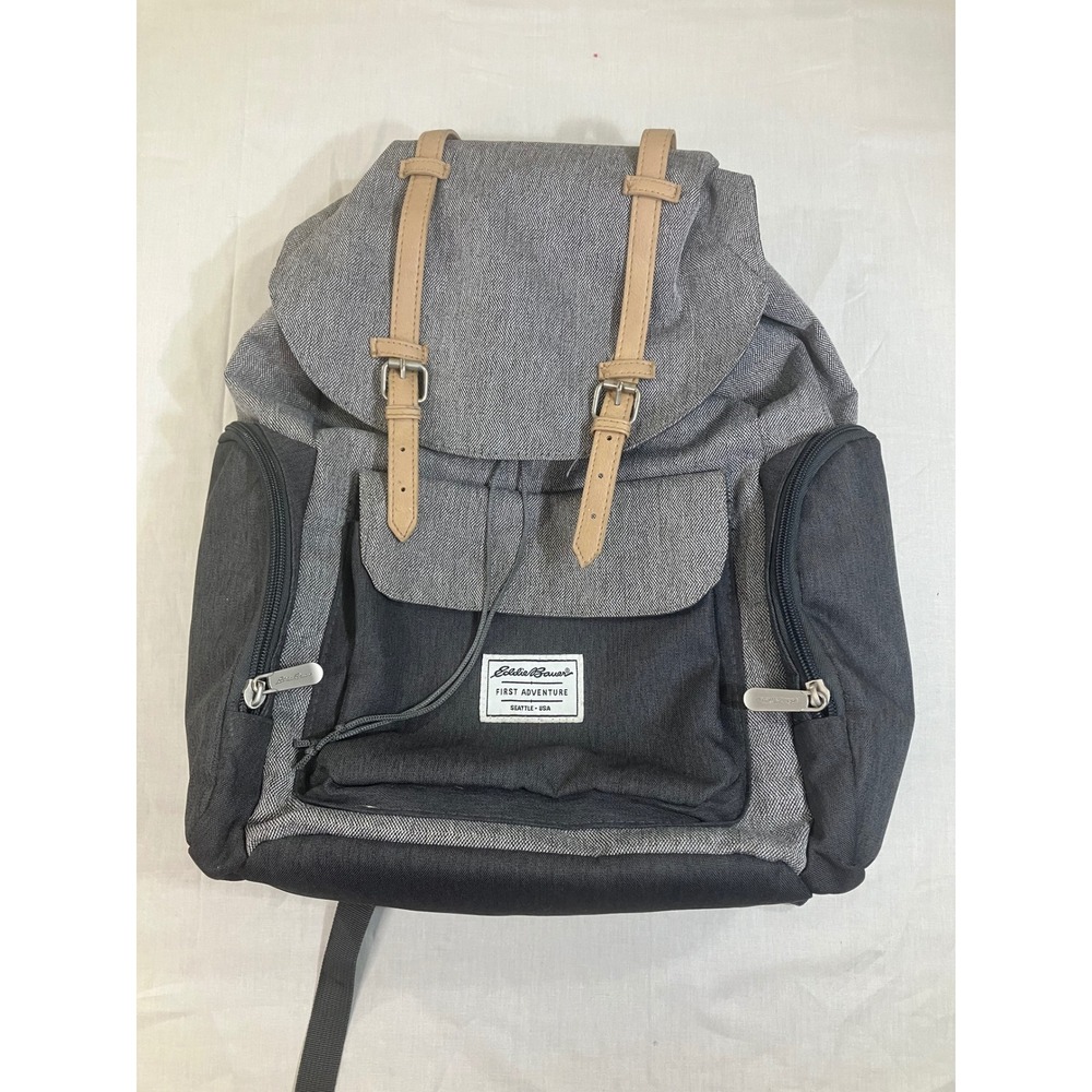 Eddie Bauer First Adventure Gray Diaper Backpack Insulated Pocket Heritage Style